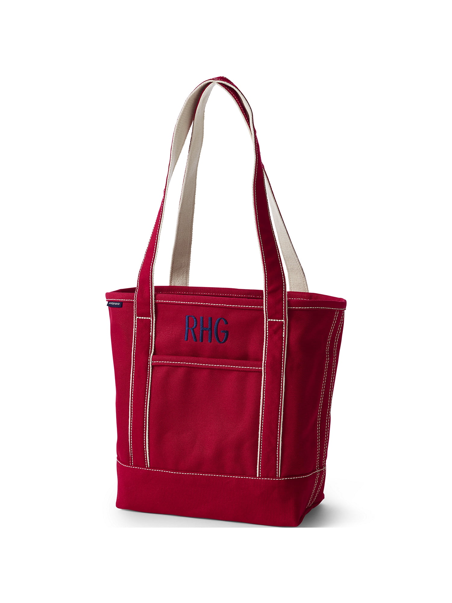 Lands' End Small Natural Open Top Long Handle Canvas Tote Bag - -  Natural/True Navy