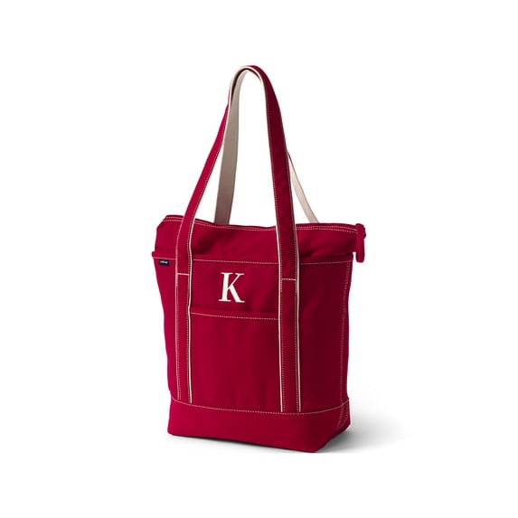 Lands' End Medium Solid Color 5 Pocket Zip Top Long Handle Canvas Tote Bag