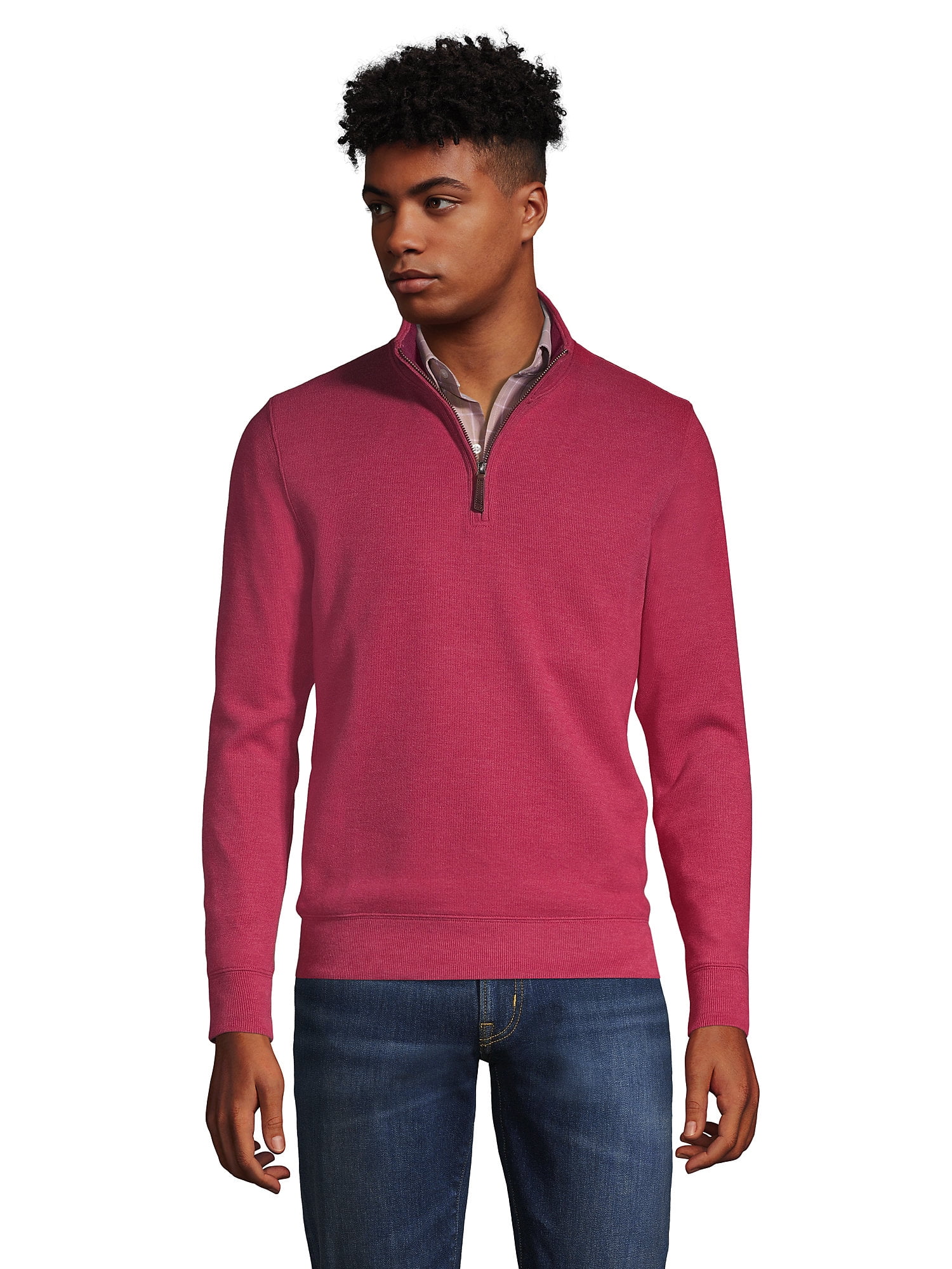 Lands' End Men's Bedford Rib Heather Quarter Zip Sweater
