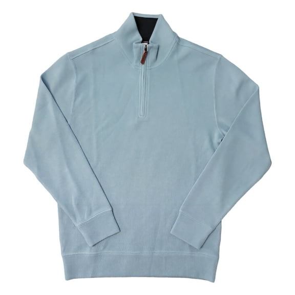 Lands' End Men's Bedford Rib Quarter Zip Long Sleeve Soft Cozy Pullover (Muted Blue, S)