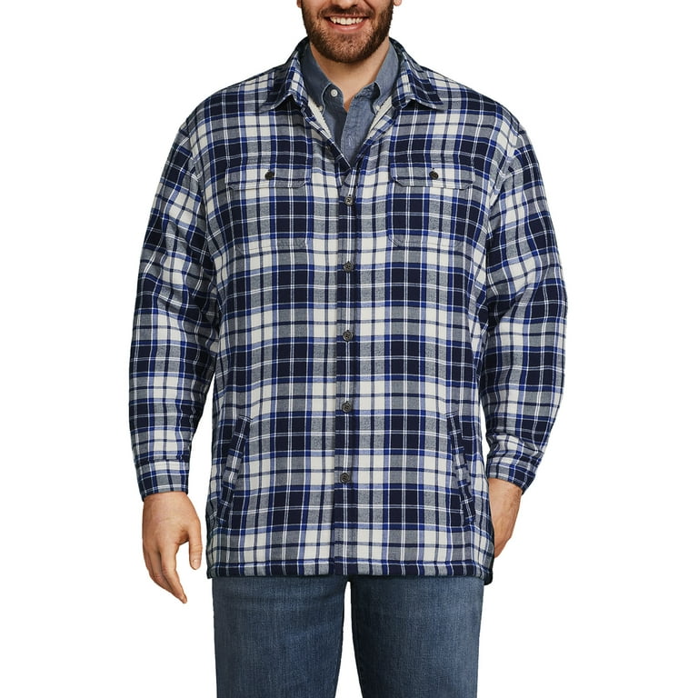 Lands End Men s Big Flannel High Pile Lined Shirt Jacket with Pockets Walmart