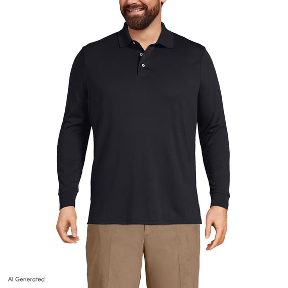 Lands' End Men's Long Sleeve American-Grown Supima Cotton Polo Shirt