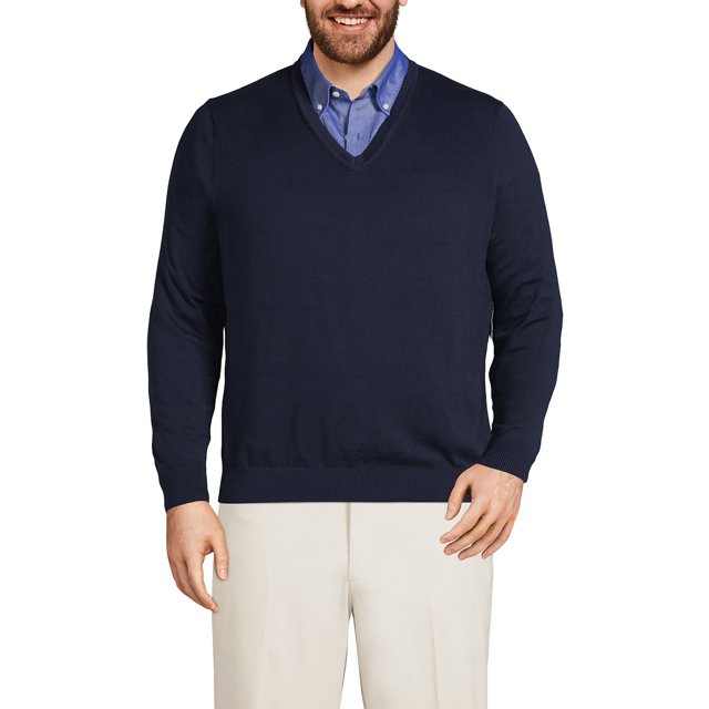 Lands' End Men's Big and Tall Classic Fit Fine Gauge Supima Cotton V