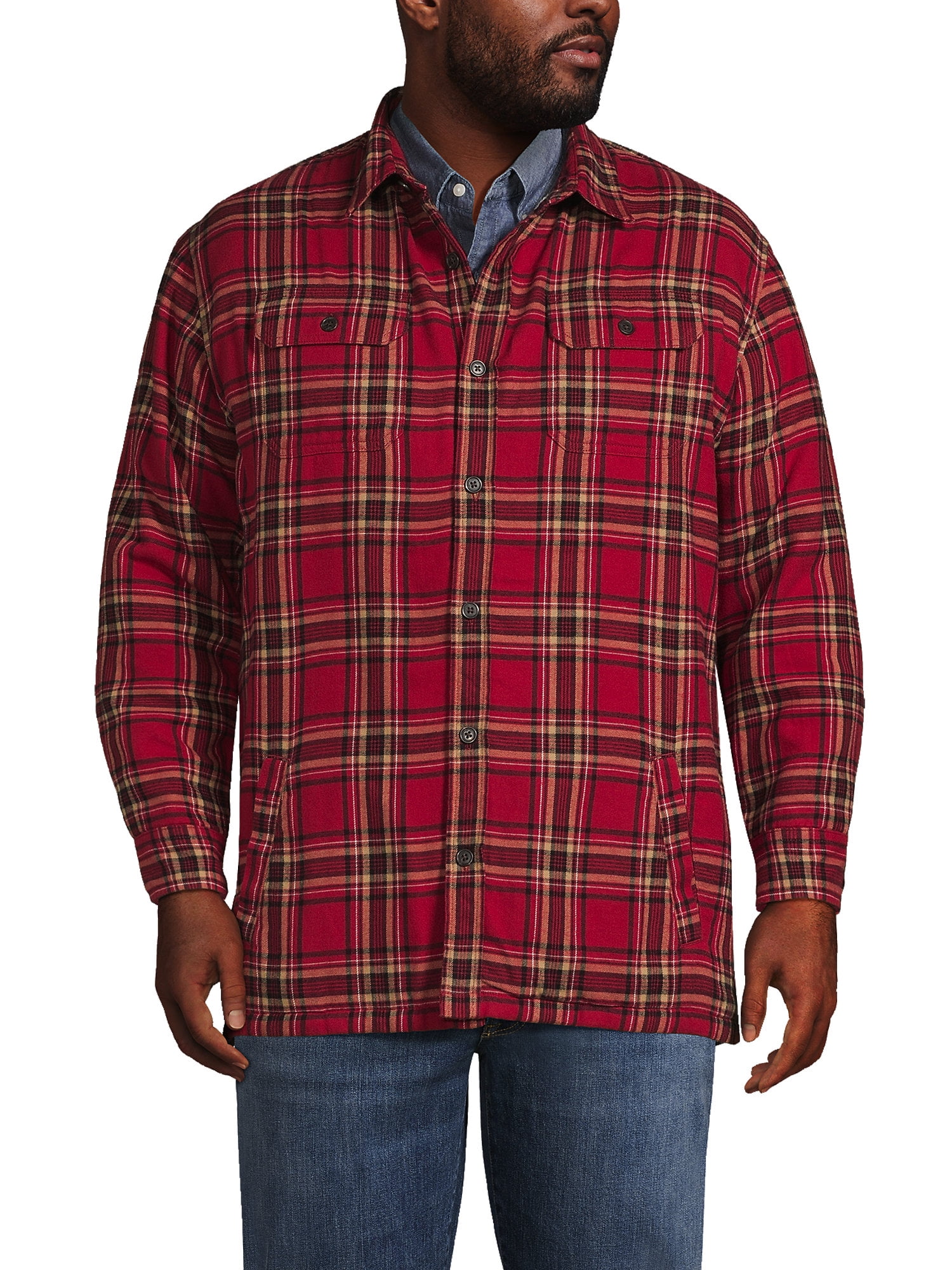 Lands End Men s Big and Tall Flannel High Pile Lined Shirt Jacket