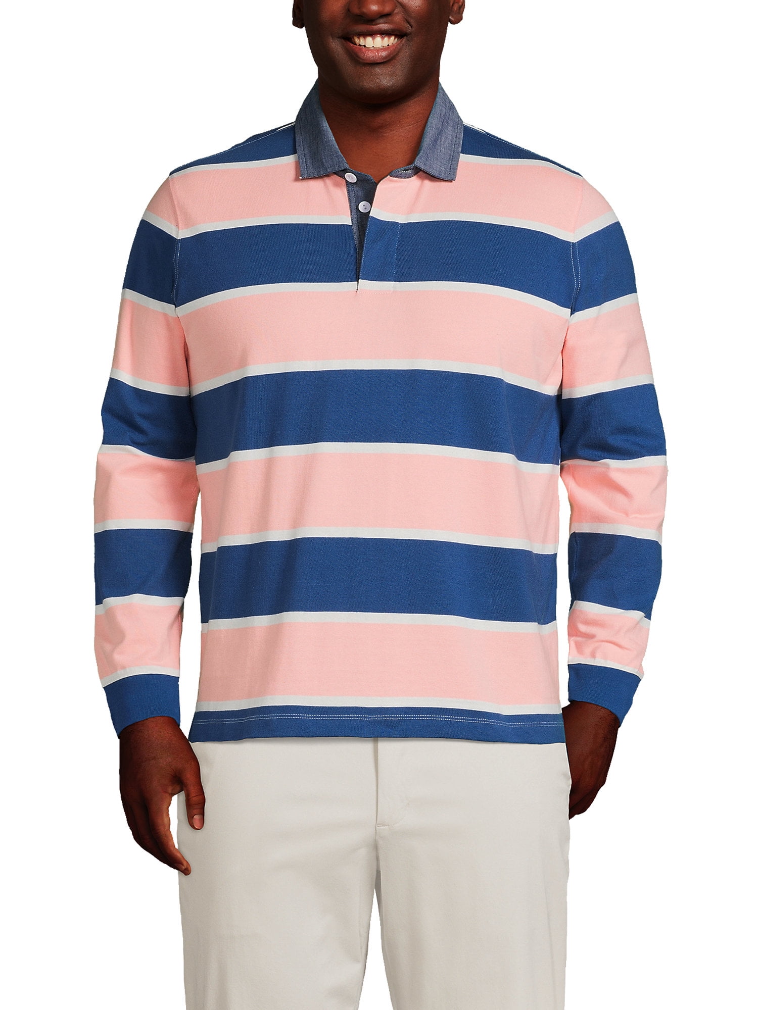 Lands End Men s Big and Tall Long Sleeve Stripe Rugby Shirt Walmart
