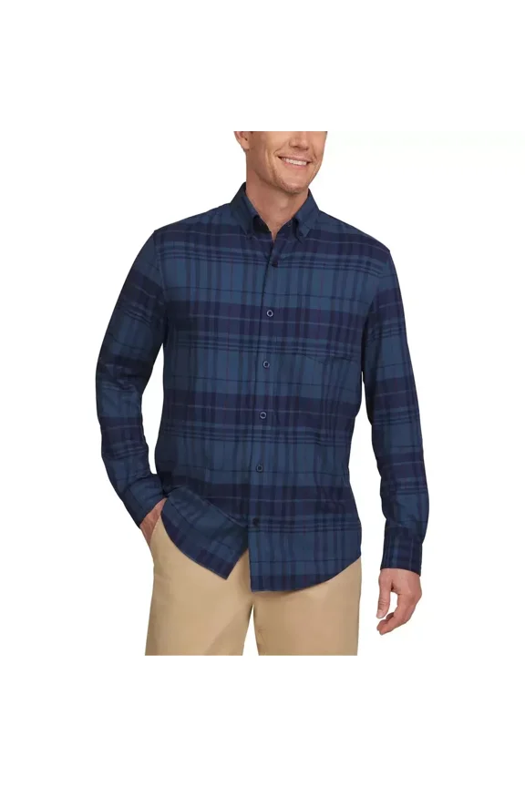 Men's Brushed Twill Button-Down Shirt, Blue, M