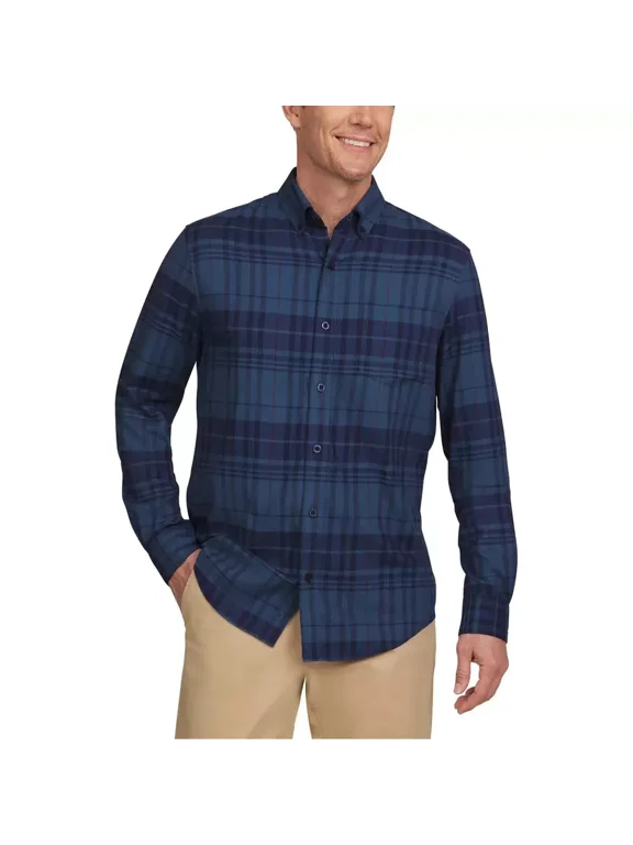 Men's Brushed Twill Button-Down Shirt, Blue, M