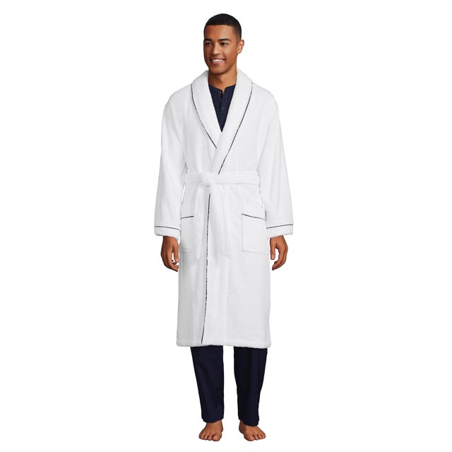 Lands' End Men's Calf Length Piped Turkish Terry Robe