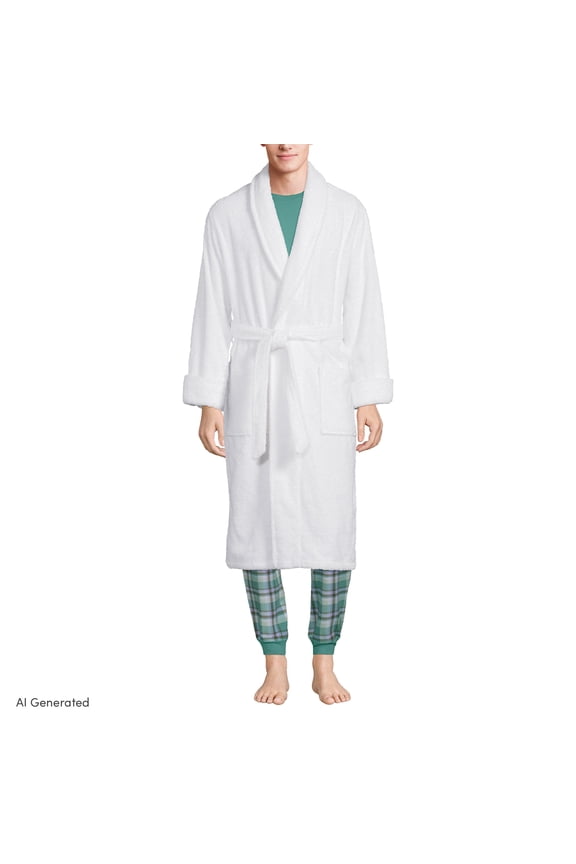 Men's Full-Length Turkish Cotton Terry Bathrobe – 55" Length | Plush, Absorbent, 2 Pockets, Spa Comfort