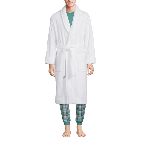 Lands' End Men's Full-Length Turkish Cotton Terry Bathrobe – 55" Length | Plush, Absorbent, 2 Pockets, Spa Comfort