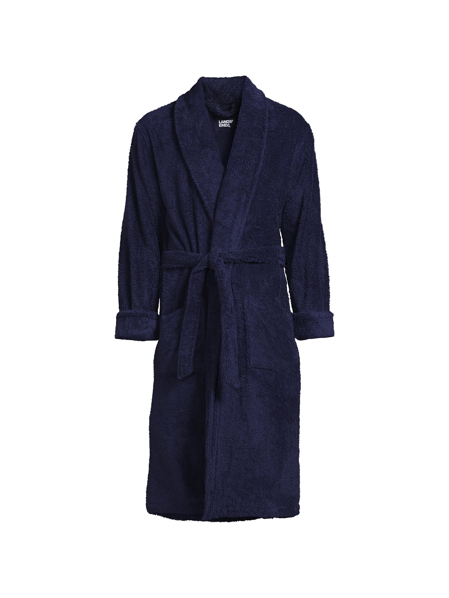Men's Calf Length Navy Blue Cotton Terry Bathrobe