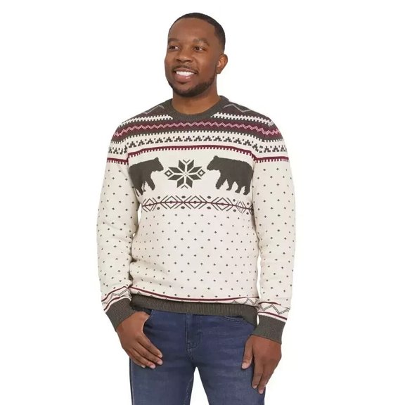 Lands' End Men's Family Holiday Sweater, Cream, Size XL