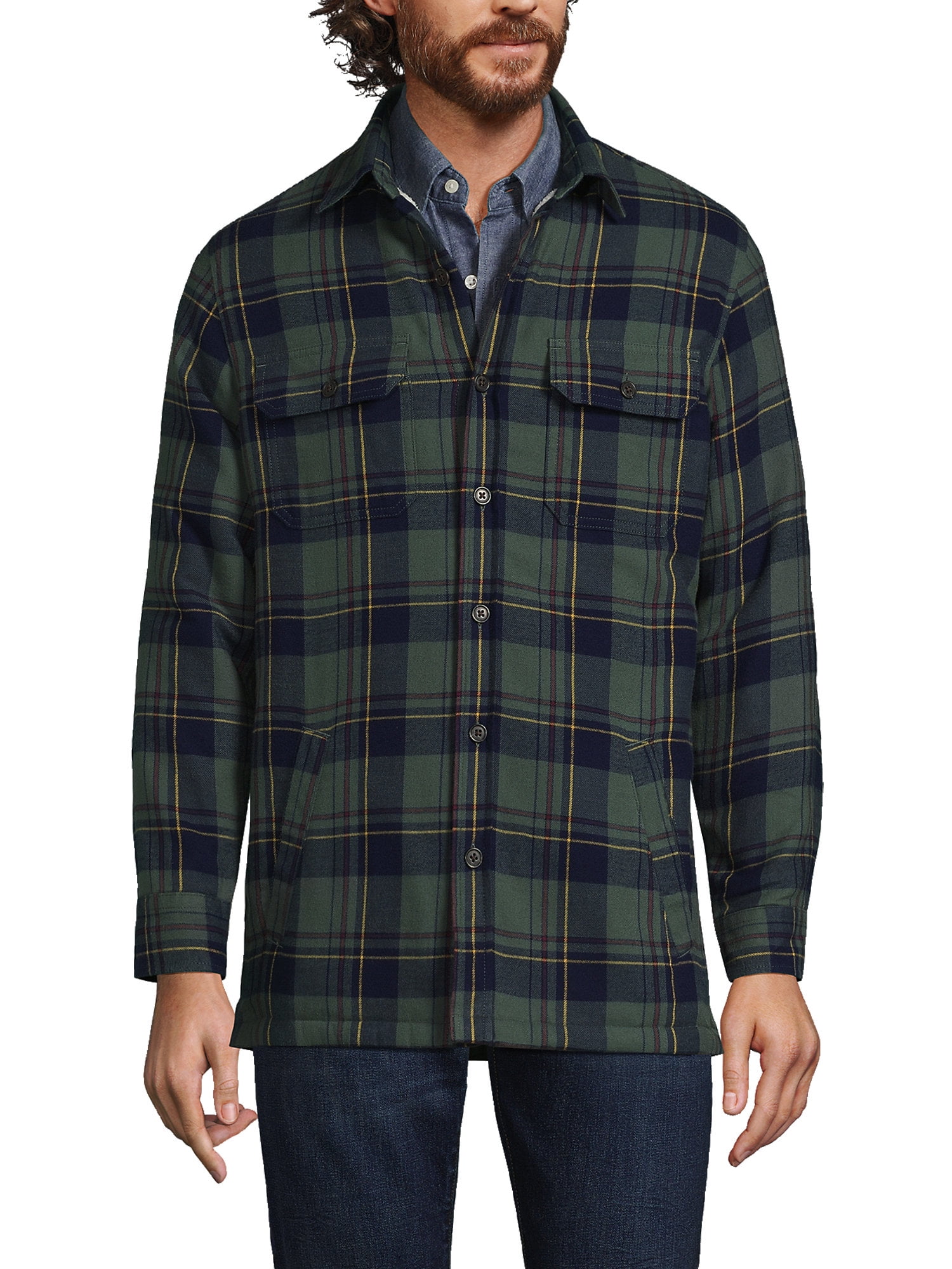 Lands end fleece lined flannel shirt discount