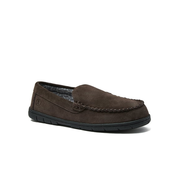 Lands' End Men's Flannel Lined Suede Slip On Moccasin Slippers
