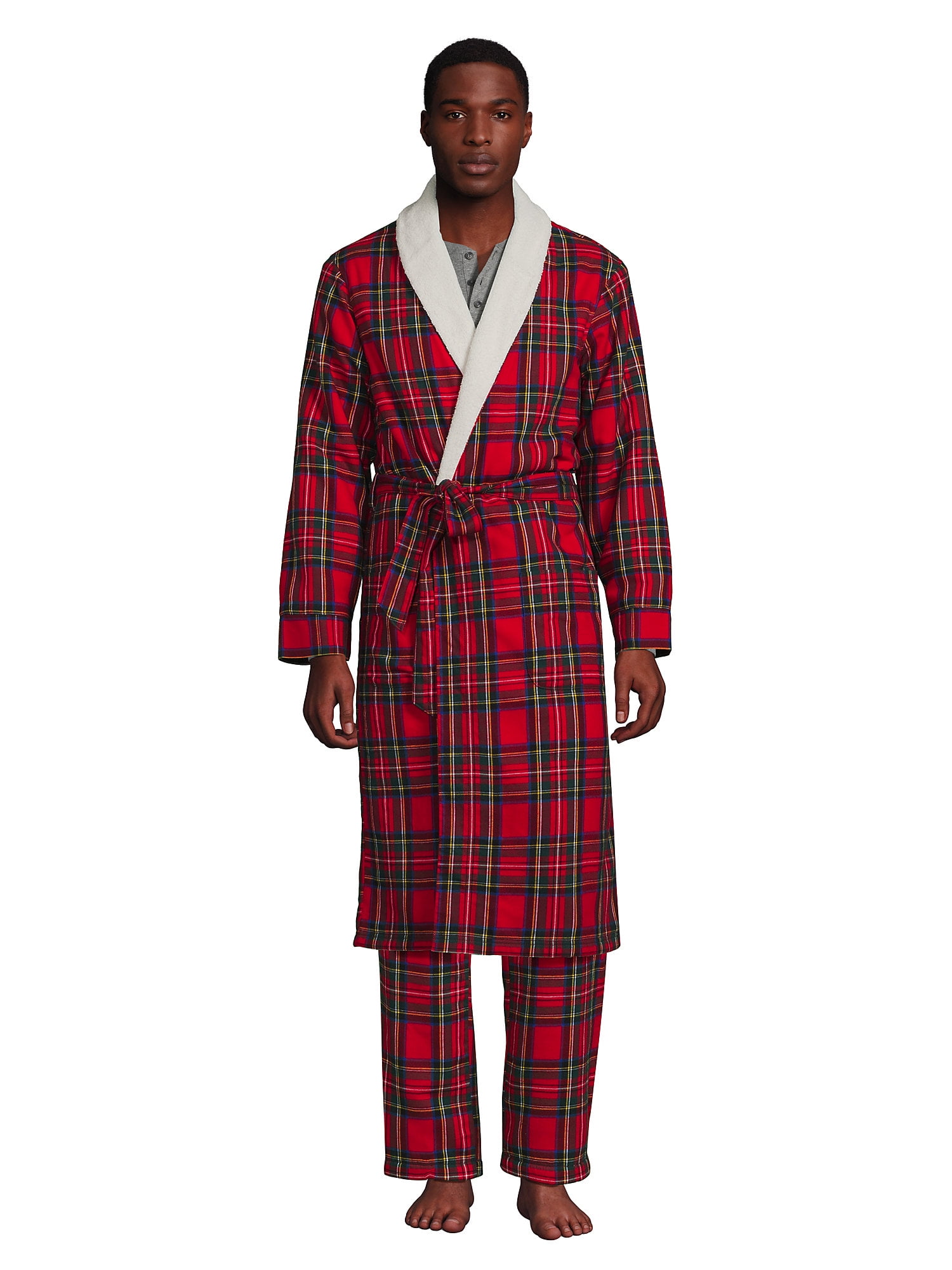 Lands' End Men's High Pile Fleece Lined Flannel Robe