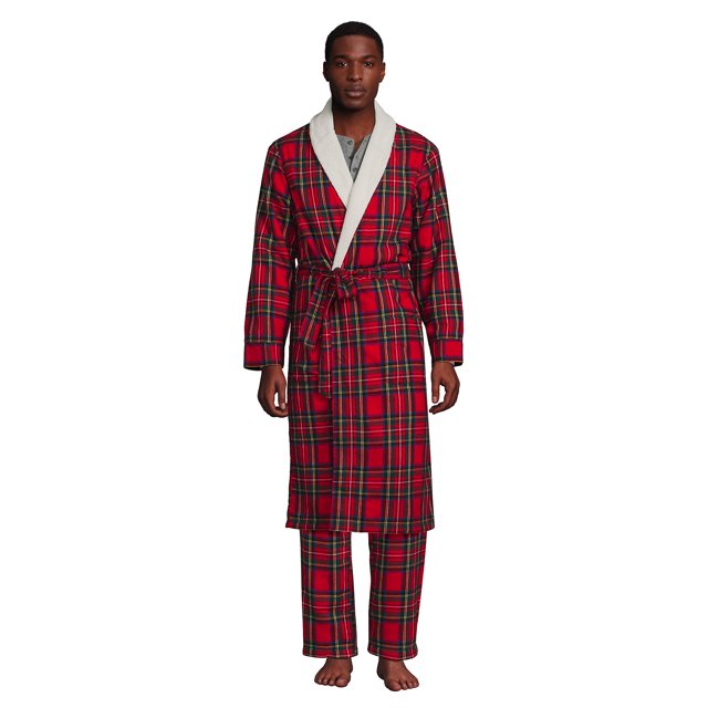 Lands' End Men's High Pile Fleece Lined Flannel Robe