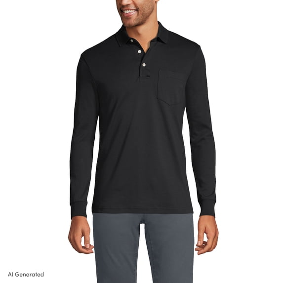 Lands' End Men's Long Sleeve American-Grown Supima Cotton Polo Shirt with Pocket