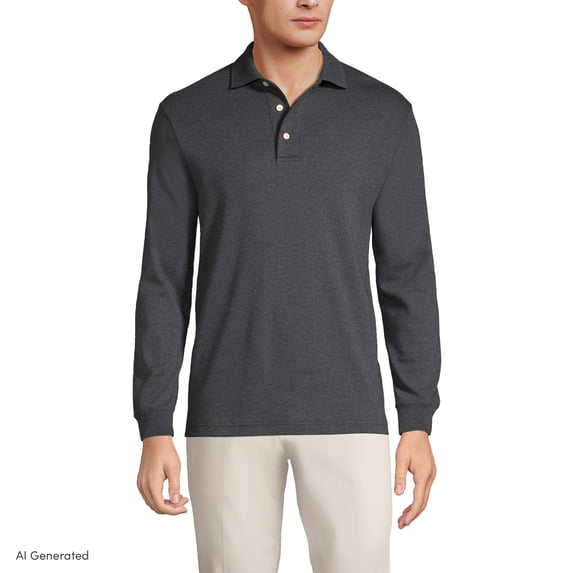Lands' End Men's Long Sleeve American-Grown Supima Cotton Polo Shirt