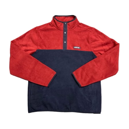Lands End Men's Long Sleeve Polar Fleece Pullover (Navy/Red, Large)