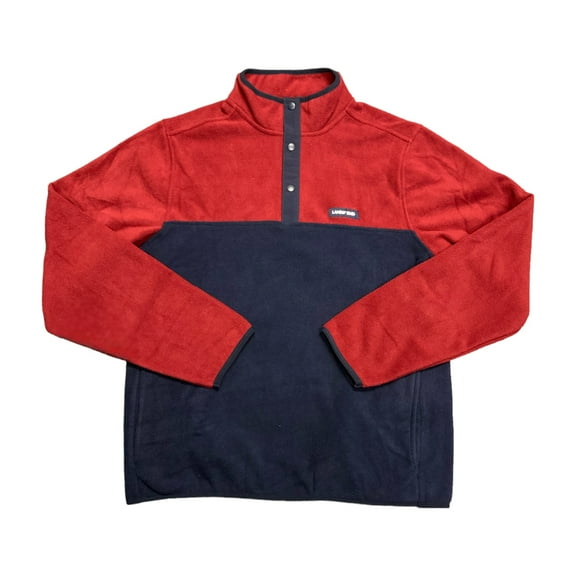 Lands End Men's Long Sleeve Polar Warm Fleece Snap Neck Pullover (Navy/Red, XL)