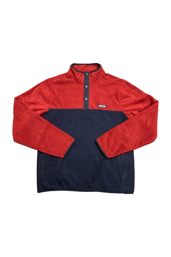 Lands End Men's Long Sleeve Polar Warm Fleece Snap Neck Pullover (Navy/Red, XXL)
