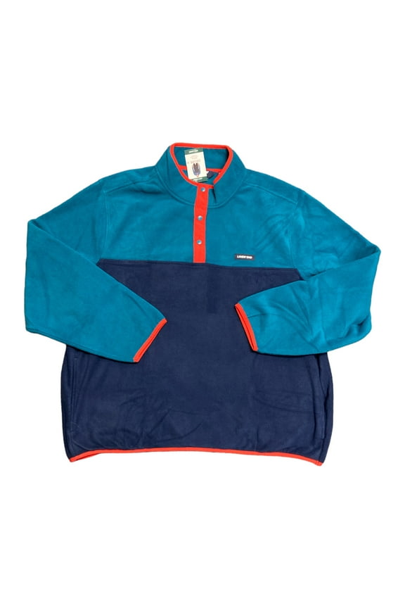 Lands End Men's Long Sleeve Quarter Polar Fleece Pullover (Navy/Dark Peacock, Large)