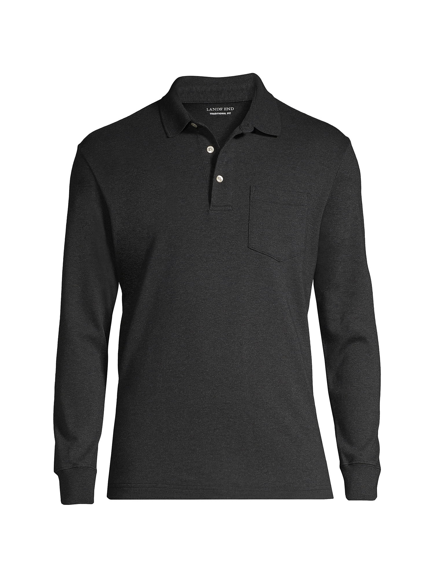 Lands' End Men's Long Sleeve Super Soft Supima Polo Shirt with Pocket