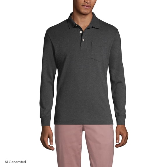 Lands' End Men's Long Sleeve American-Grown Supima Cotton Polo Shirt with Pocket