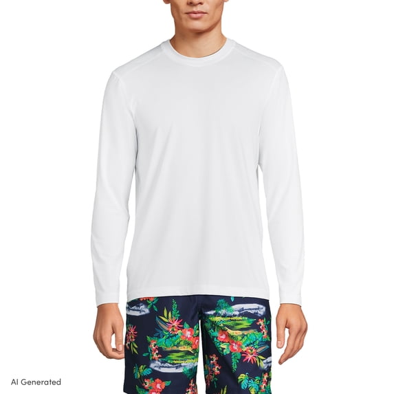 Lands' End Men's SunShade UPF 50 Long Sleeve Swim Tee Rash Guard