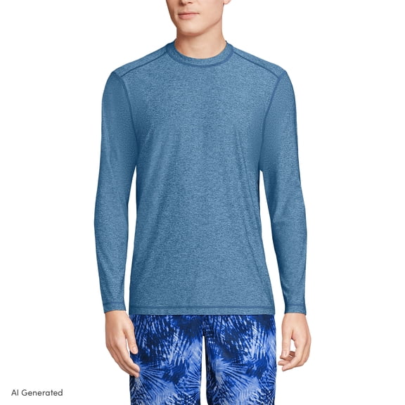 Lands' End Men's SunShade UPF 50 Long Sleeve Swim Tee Rash Guard