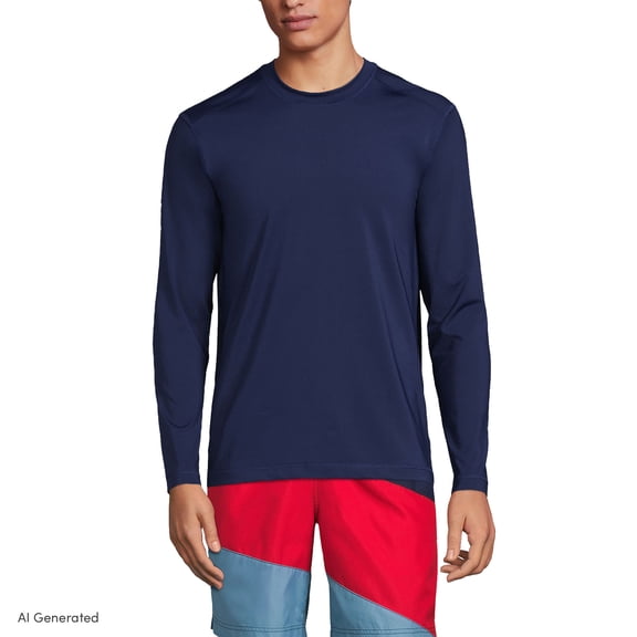 Lands' End Men's SunShade UPF 50 Long Sleeve Swim Tee Rash Guard