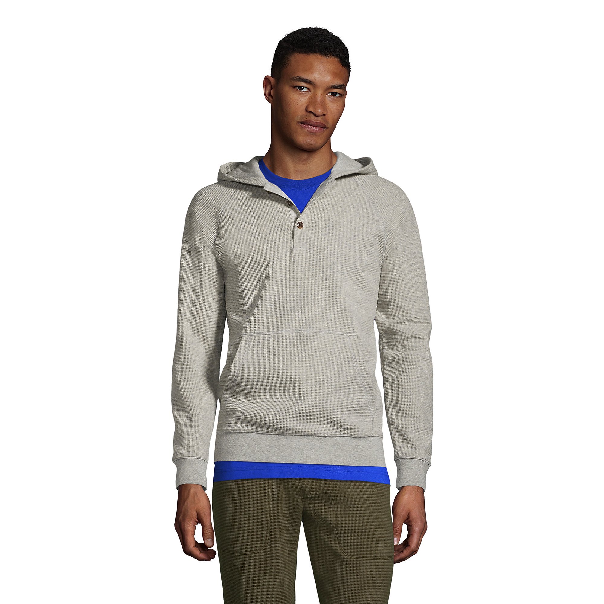 Lands' End Men's Long Sleeve Waffle Henley Hoodie - Walmart.com