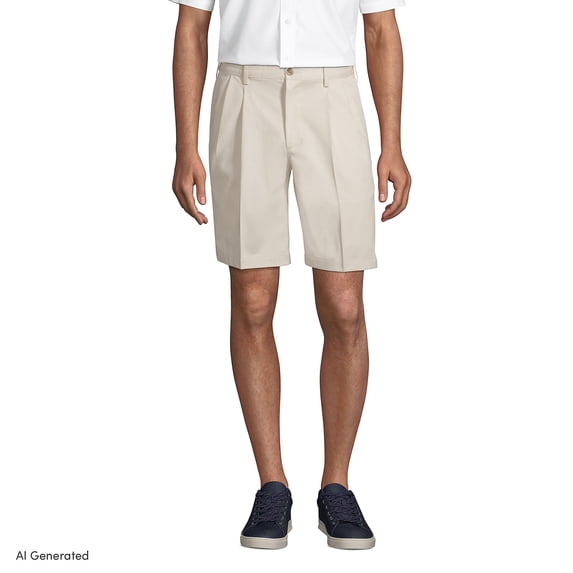 Lands' End Men's No Iron 9" Comfort Waist Pleated Front Chino Short