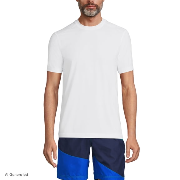 Lands' End Men's SunShade UPF 50 Short Sleeve Swim Tee Rash Guard