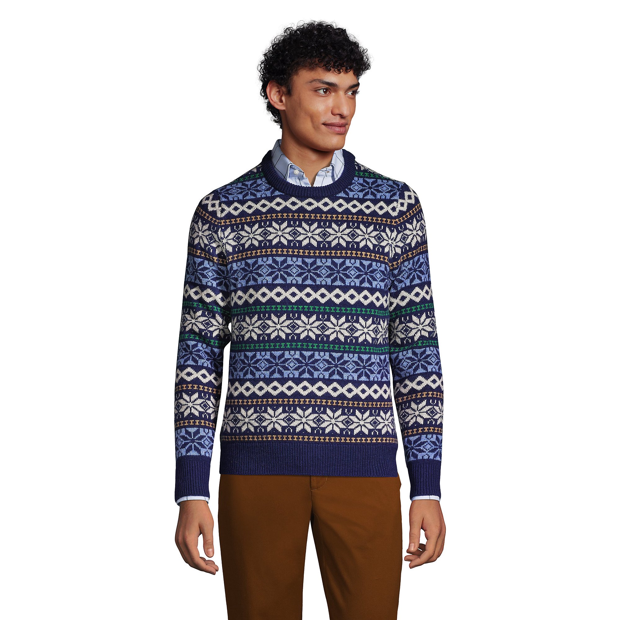 Lands' End Men's Snowflake Crewneck Sweater - Walmart.com
