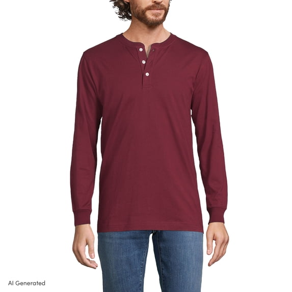 Lands' End Men's Super-T Long Sleeve Henley Shirt