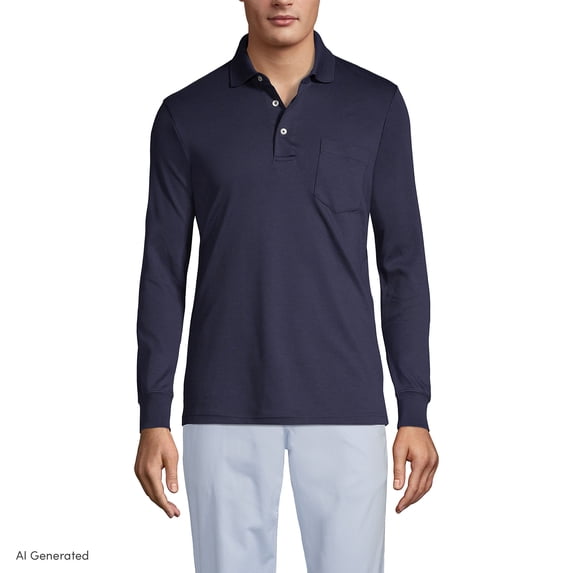 Lands' End Men's Long Sleeve American-Grown Supima Cotton Polo Shirt with Pocket