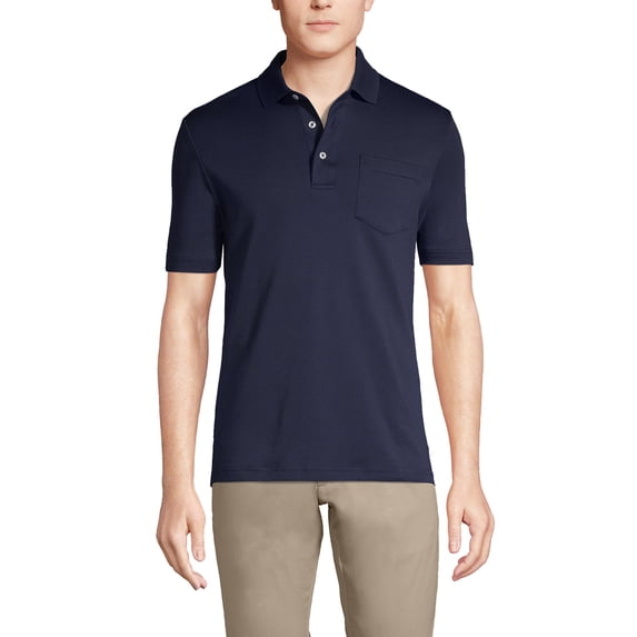 Lands' End Men's Premium American-Grown Supima Cotton Polo Shirt, Short Sleeve, Pocket - Big & Tall Sizes Available