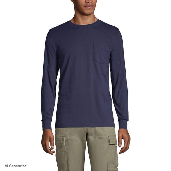 Lands' End Men's Tall Super-T Long Sleeve T-Shirt with Pocket
