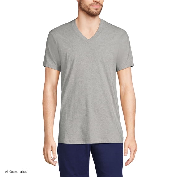 Lands' End Essentials Men's V-Neck T-Shirt 3 Pack - Premium Cotton Tee, Casual Regular Fit