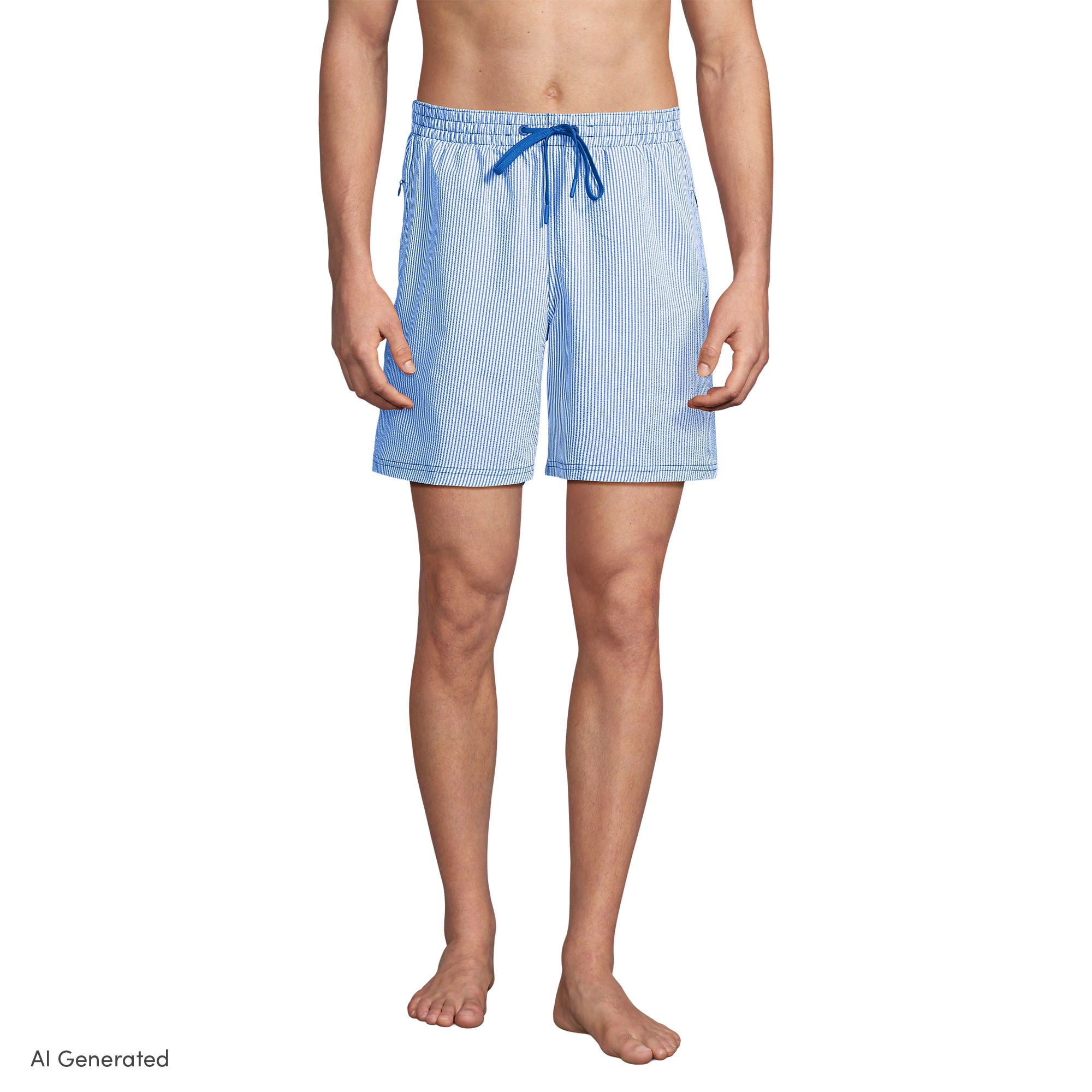 Lands' End Mens 7" Seersucker Volley with Hydroliner Swim Trunk