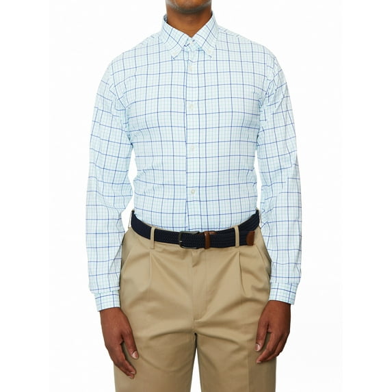 Lands' End Mens Regular-Fit Blue&Green Check Dress Shirt