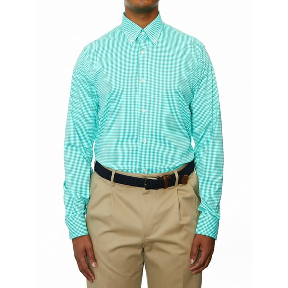 Lands' End Mens Regular-Fit Green Check Dress Shirt