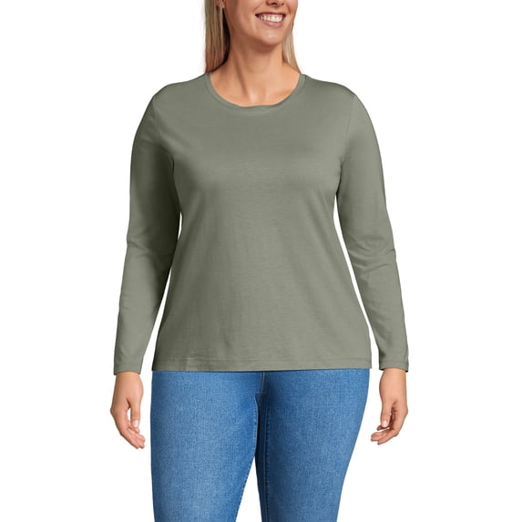 Lands' End Plus Size Supima Cotton Long Sleeve Crewneck T-Shirt