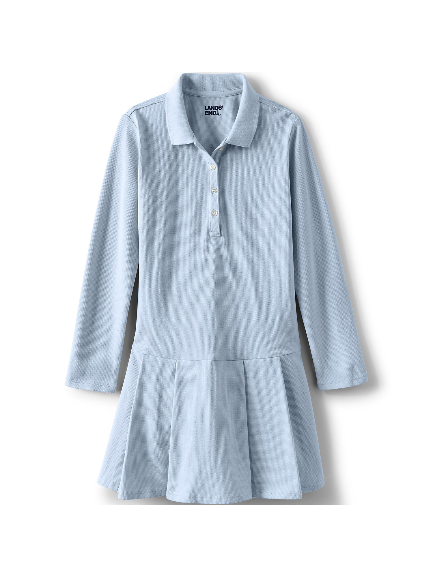 Lands' End School Uniform Girls Long Sleeve Mesh Pleated Polo Dress