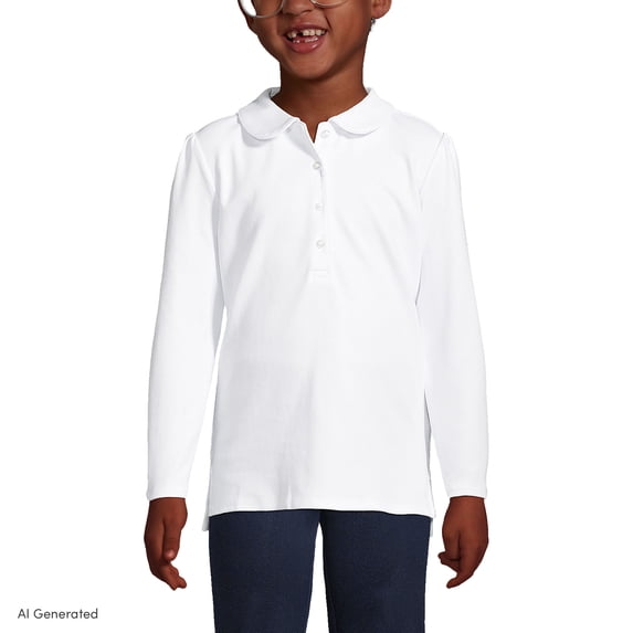 Lands' End Girls Long Sleeve Peter Pan Collar Polo Shirt