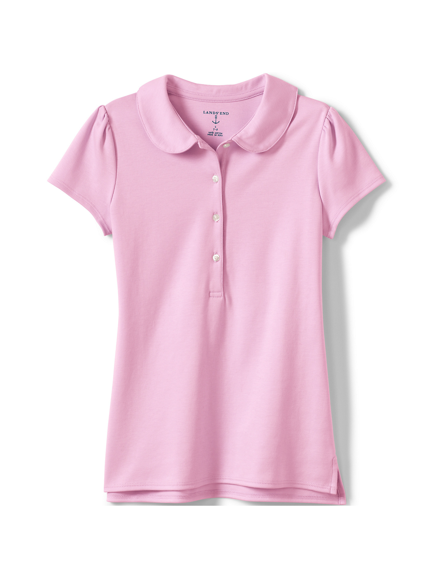 Lands' End School Uniform Girls Short Sleeve Peter Pan Collar Polo