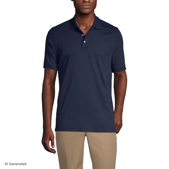 Lands' End Essentials Men's Long Sleeve All Day Comfort Polo Shirt - 100% Cotton Won't Shrink Pill Fade