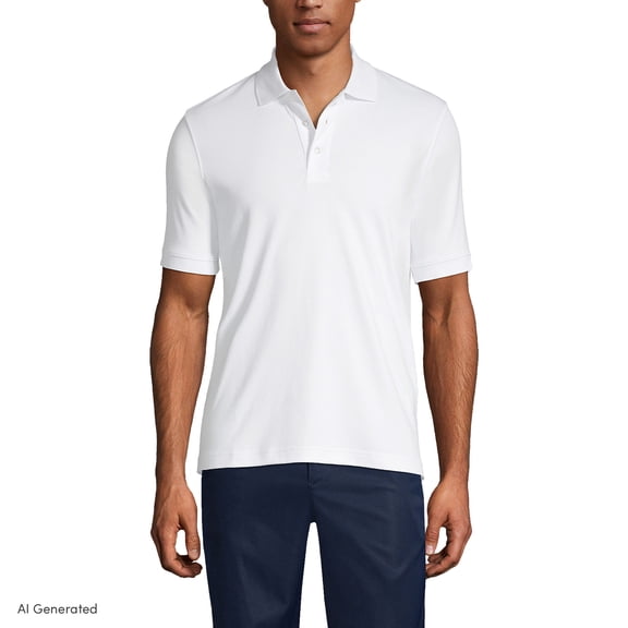 Lands' End Essentials Men's Long Sleeve All Day Comfort Polo Shirt - 100% Cotton Won't Shrink Pill Fade