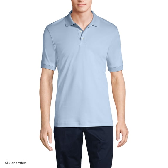 Lands' End Essentials Men's Long Sleeve All Day Comfort Polo Shirt - 100% Cotton Won't Shrink Pill Fade